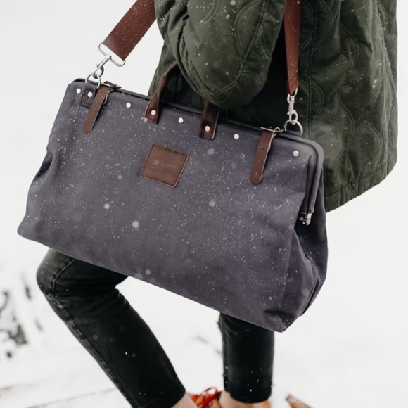 Line of Trade Mens Grey Canvas and Leather weekender bag - Picture 1 of 13